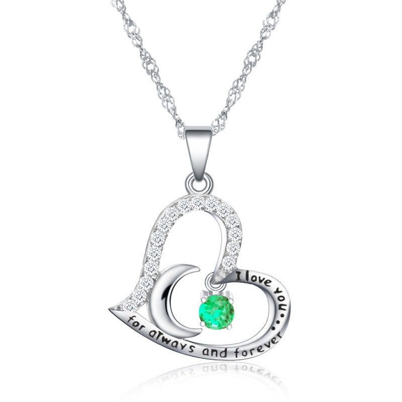 Olivenorma  "I Love you forever & always" S925 Silver Birthstone Necklace - May-Emerald - image 5