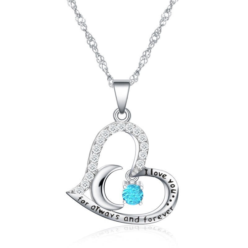 Olivenorma  "I Love you forever & always" S925 Silver Birthstone Necklace - March-Aquamarine - image 3