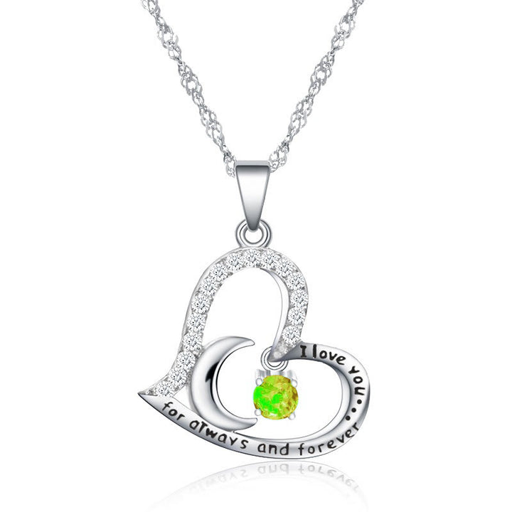 Olivenorma  "I Love you forever & always" S925 Silver Birthstone Necklace - August-Peridot - image 8