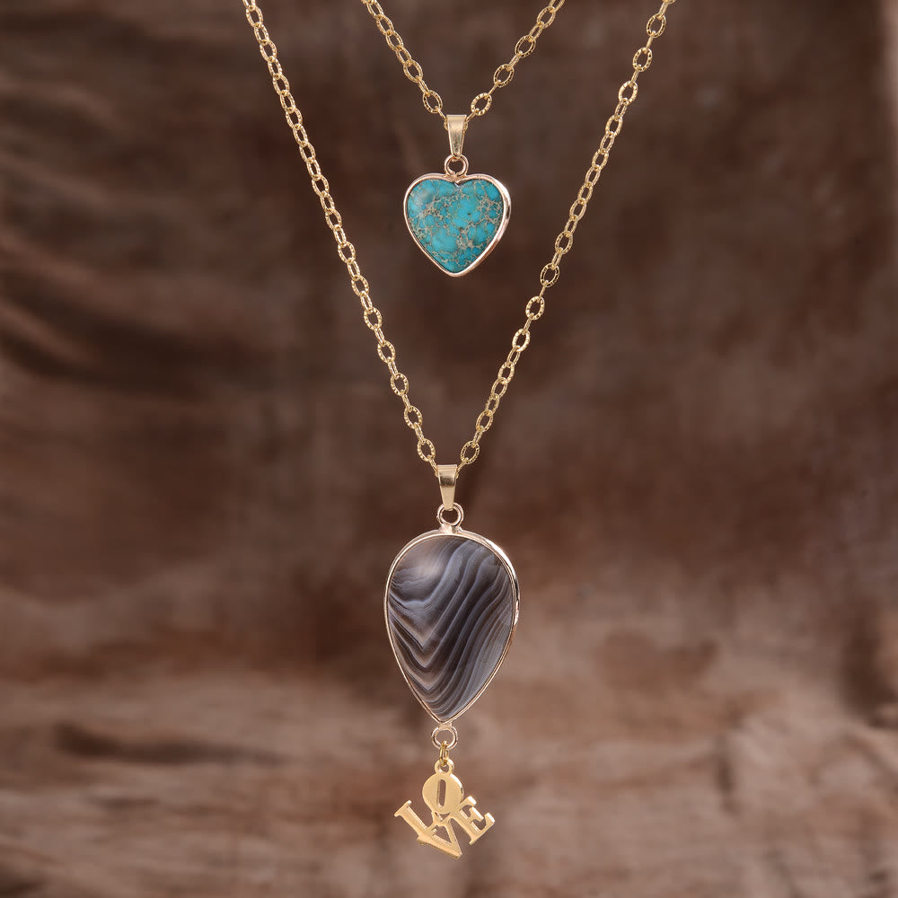 Olivenorma Natural Stone Double Chain Pendant Necklace