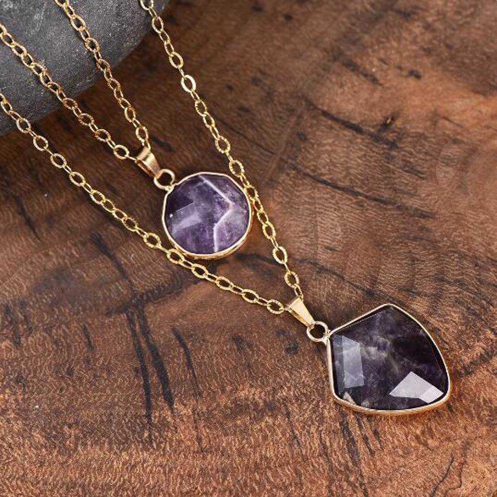 Olivenorma Natural Stone Double Chain Pendant Necklace