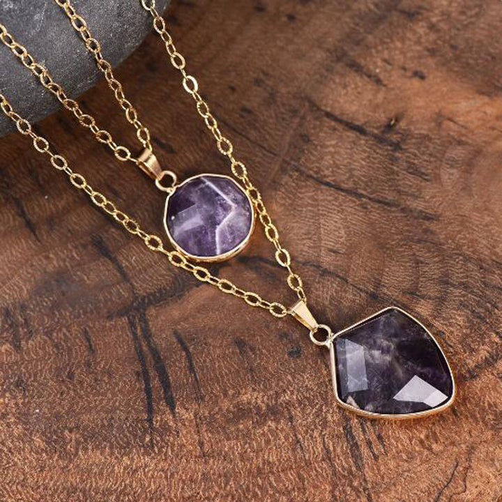 Olivenorma Natural Stone Double Chain Pendant Necklace