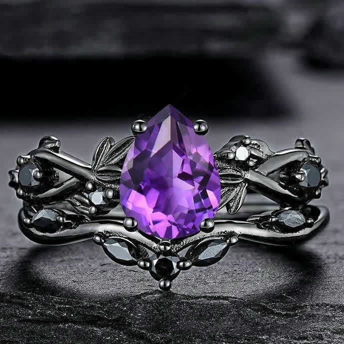 FREE Today:  Lucky Stone Aquamarine Leaf Engagement Ring Set - US 11 - Amethyst - image 17