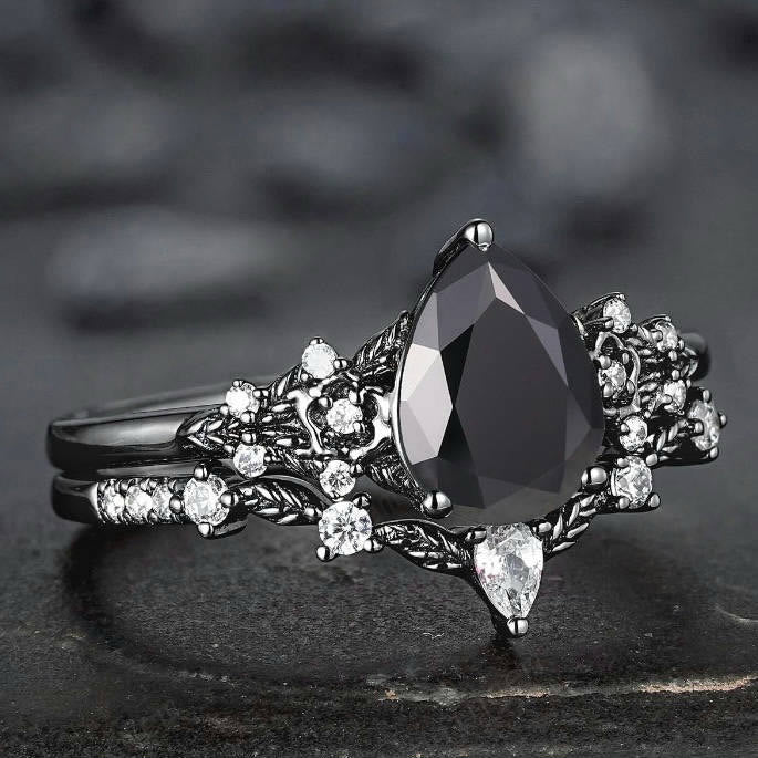 FREE Today: 2 Pcs Floral Alexandrite Black Engagement Ring Set - US 10 - Obsidian - image 18