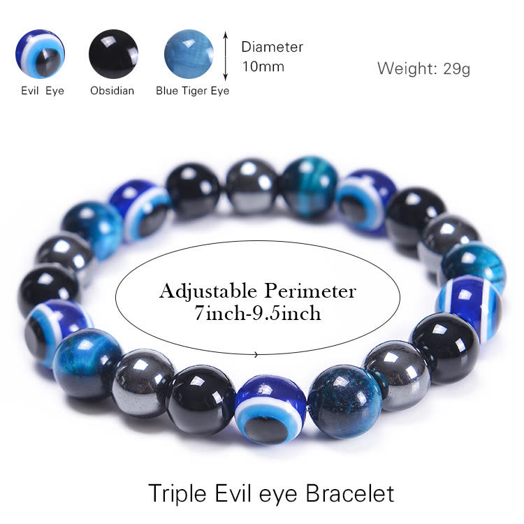 Olivenorma Obsidian Hematite Blue Red Tiger Eye Bracelet