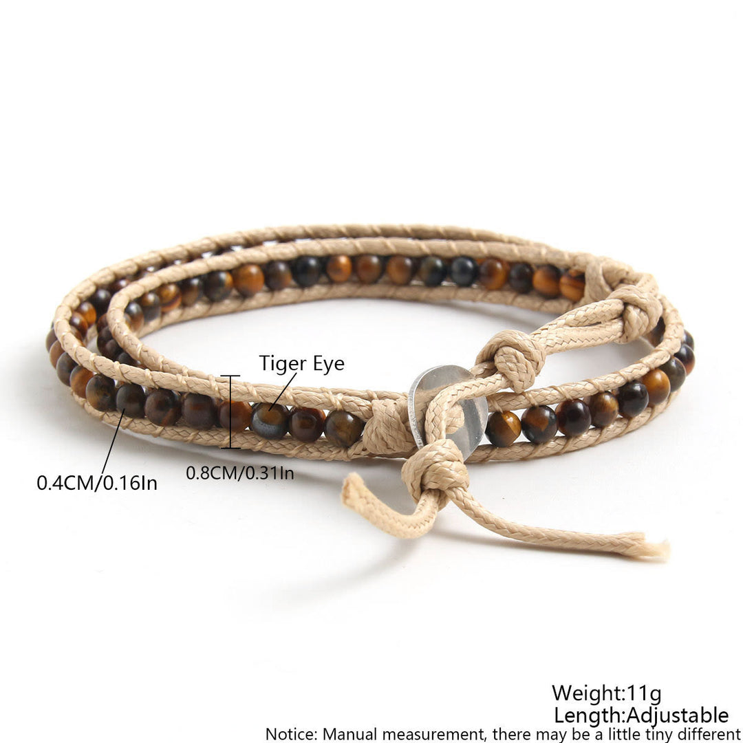 Olivenorma Natural stone beads leather rope braided bracelet
