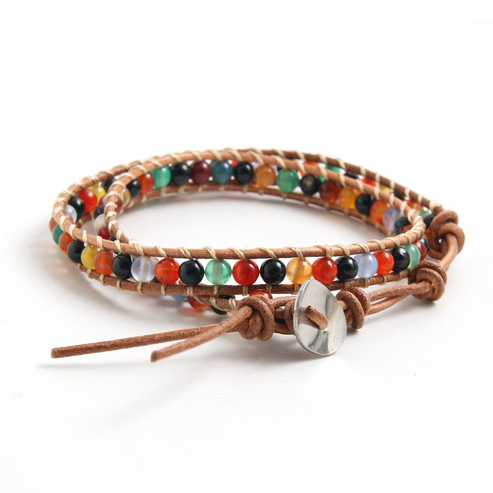 Olivenorma Natural stone beads leather rope braided bracelet