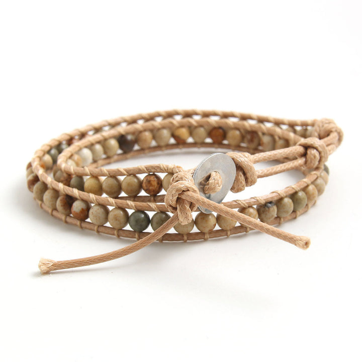 Olivenorma Natural stone beads leather rope braided bracelet