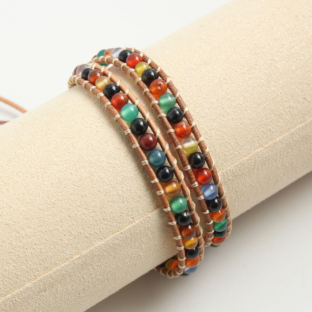 Olivenorma Natural stone beads leather rope braided bracelet