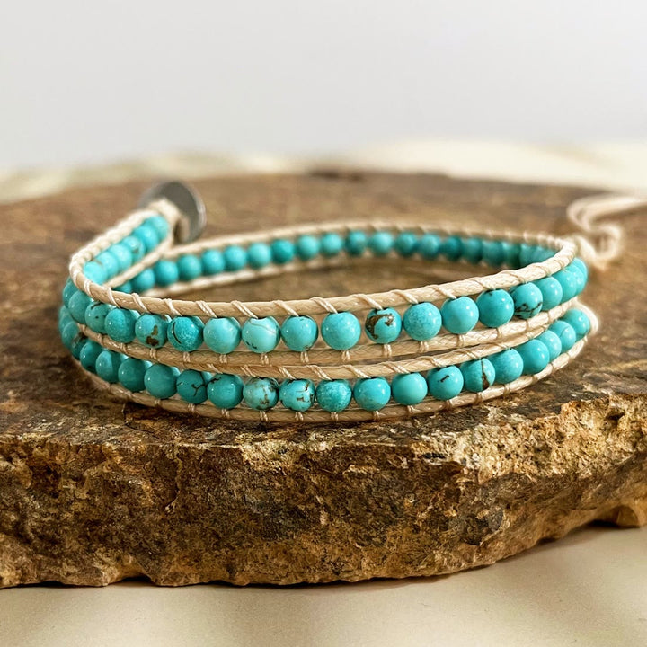 Olivenorma Natural stone beads leather rope braided bracelet
