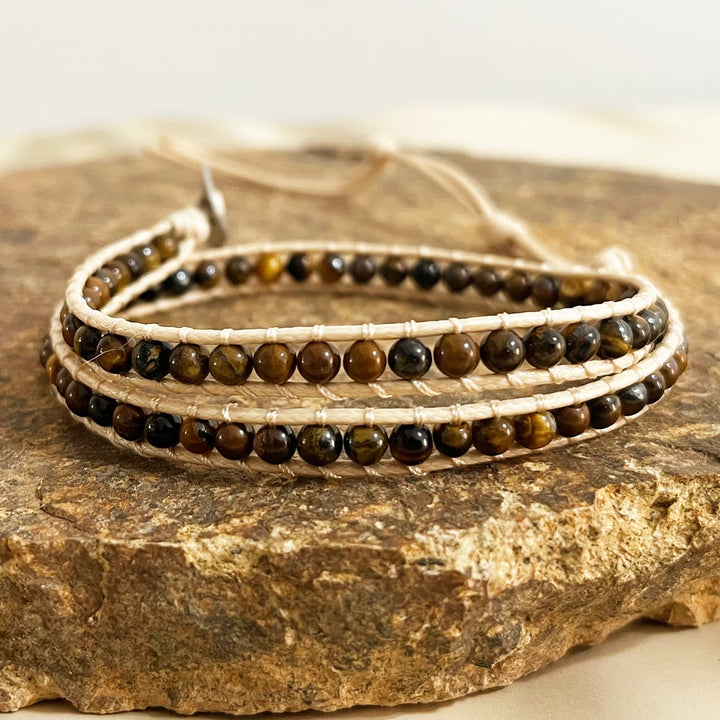 Olivenorma Natural stone beads leather rope braided bracelet