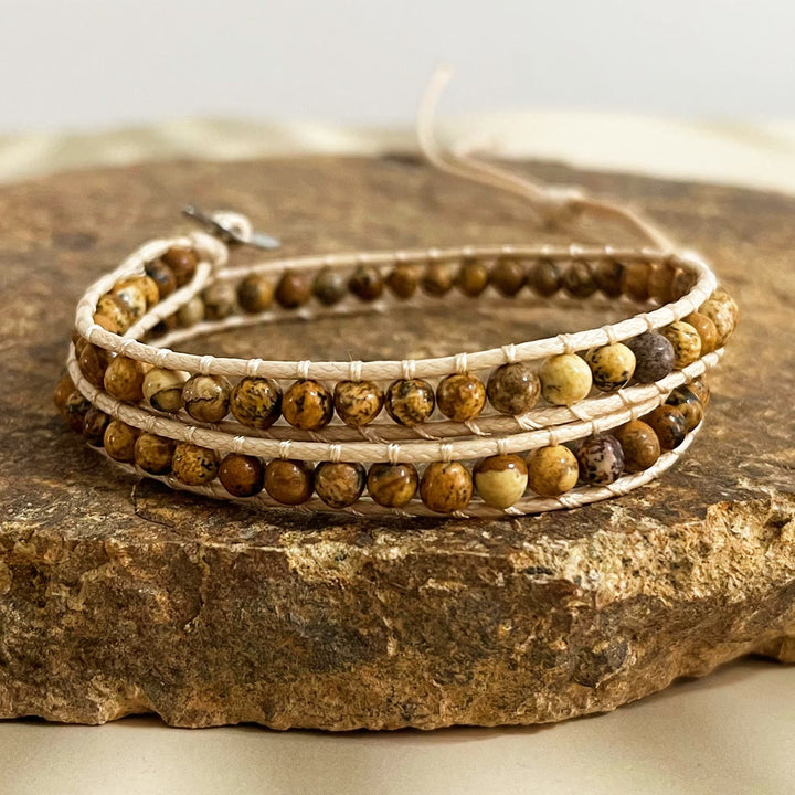 Olivenorma Natural stone beads leather rope braided bracelet