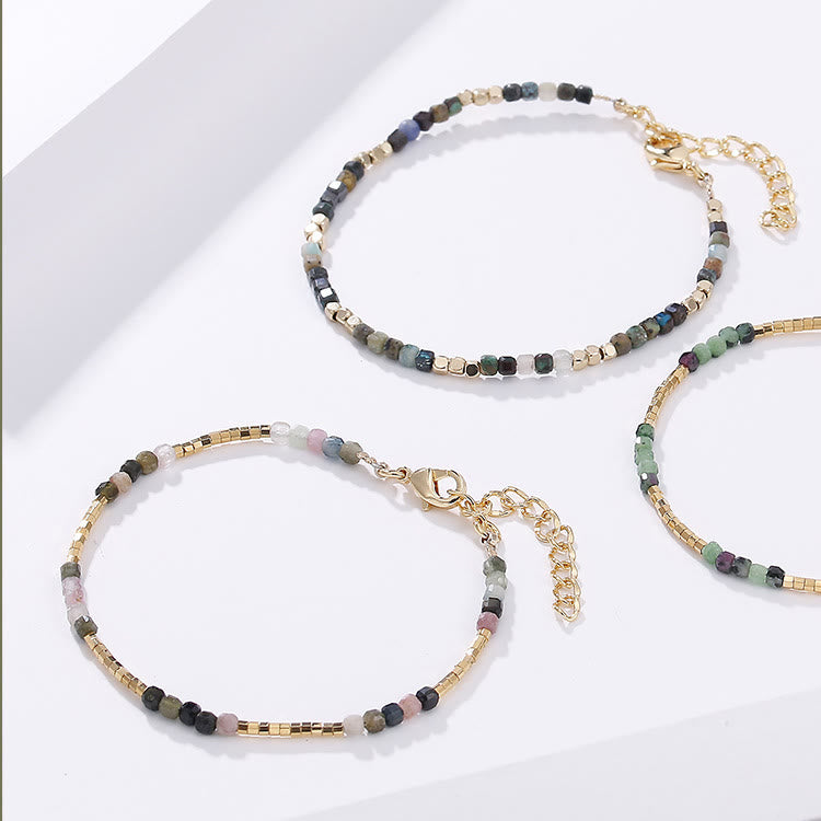 Olivenorma Natural Stone Cube Cut Metal Buckle Bracelet