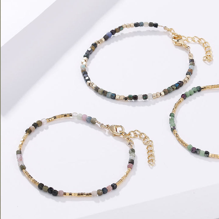 Olivenorma Natural Stone Cube Cut Metal Buckle Bracelet