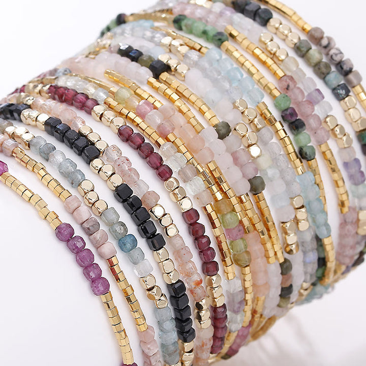 Olivenorma Natural Stone Cube Cut Metal Buckle Bracelet