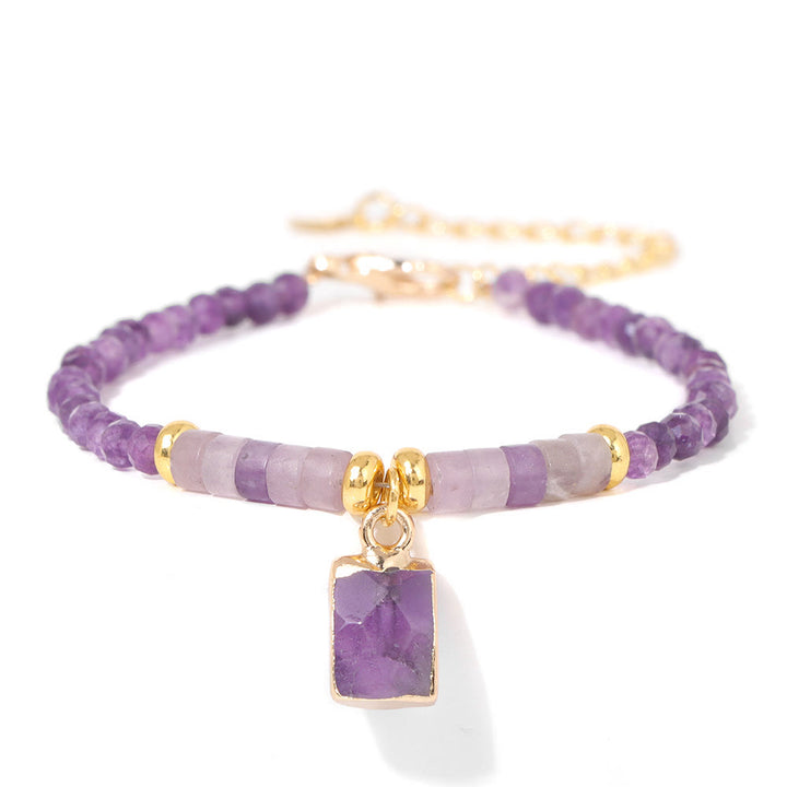 Olivenorma 3mm Natural Stone Beads Square Pendant Bracelet