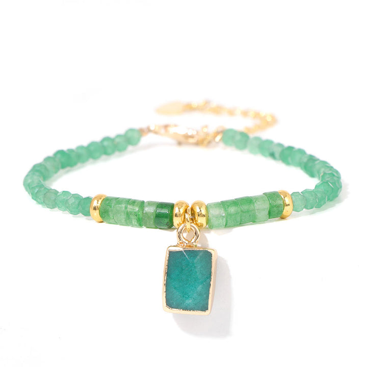 Olivenorma 3mm Natural Stone Beads Square Pendant Bracelet