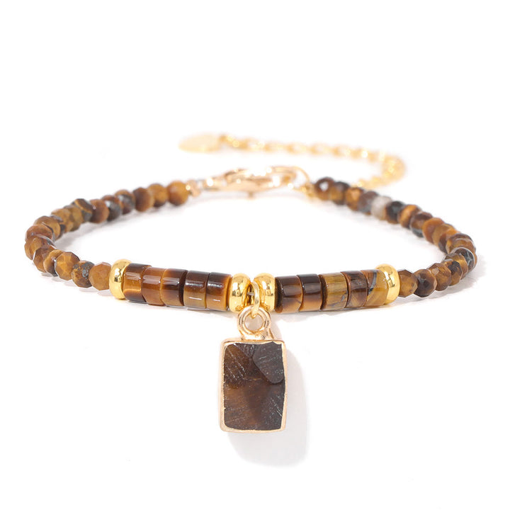 Olivenorma 3mm Natural Stone Beads Square Pendant Bracelet
