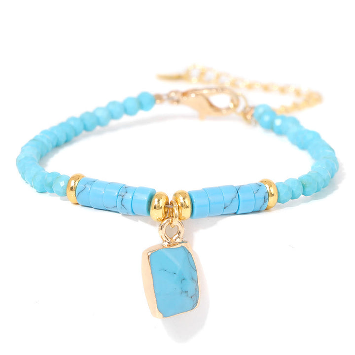 Olivenorma 3mm Natural Stone Beads Square Pendant Bracelet