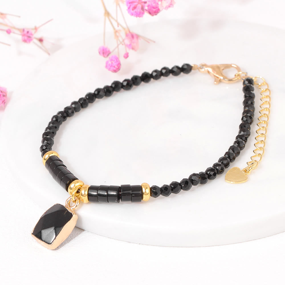 Olivenorma 3mm Natural Stone Beads Square Pendant Bracelet