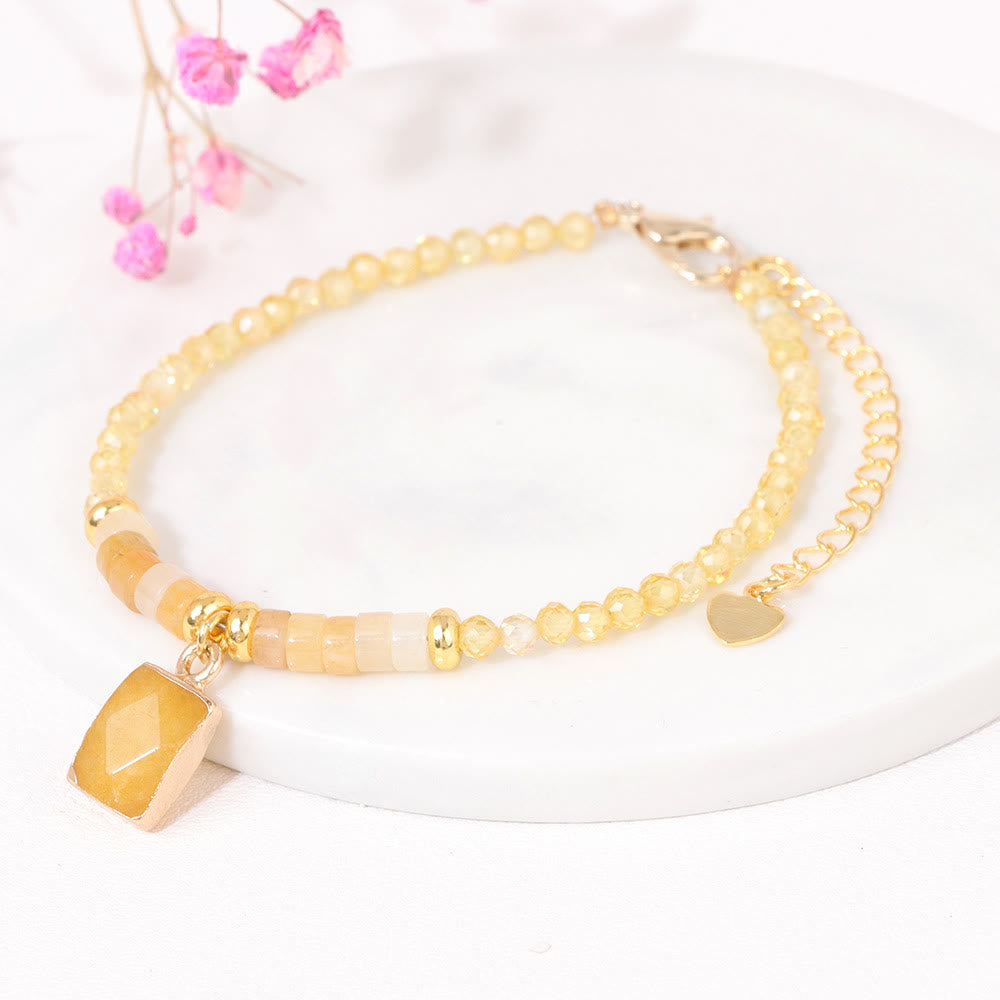 Olivenorma 3mm Natural Stone Beads Square Pendant Bracelet