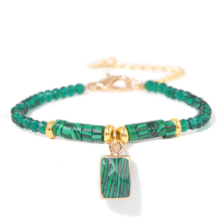 Olivenorma 3mm Natural Stone Beads Square Pendant Bracelet