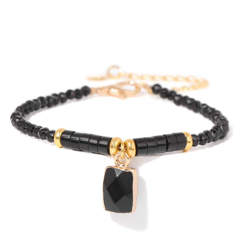Olivenorma 3mm Natural Stone Beads Square Pendant Bracelet