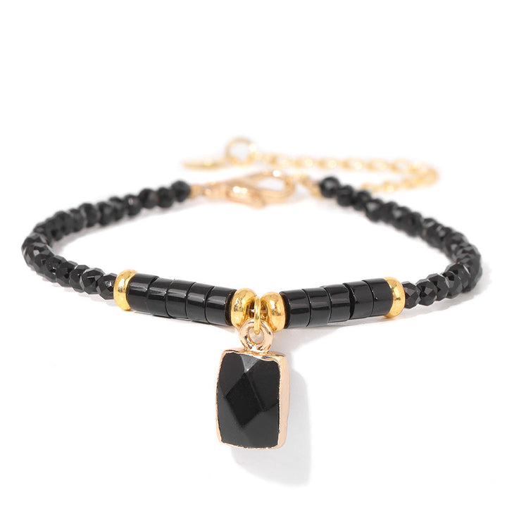 Olivenorma 3mm Natural Stone Beads Square Pendant Bracelet