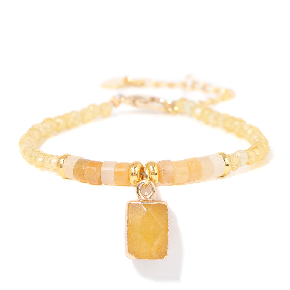 Olivenorma 3mm Natural Stone Beads Square Pendant Bracelet