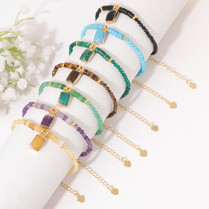 Olivenorma 3mm Natural Stone Beads Square Pendant Bracelet