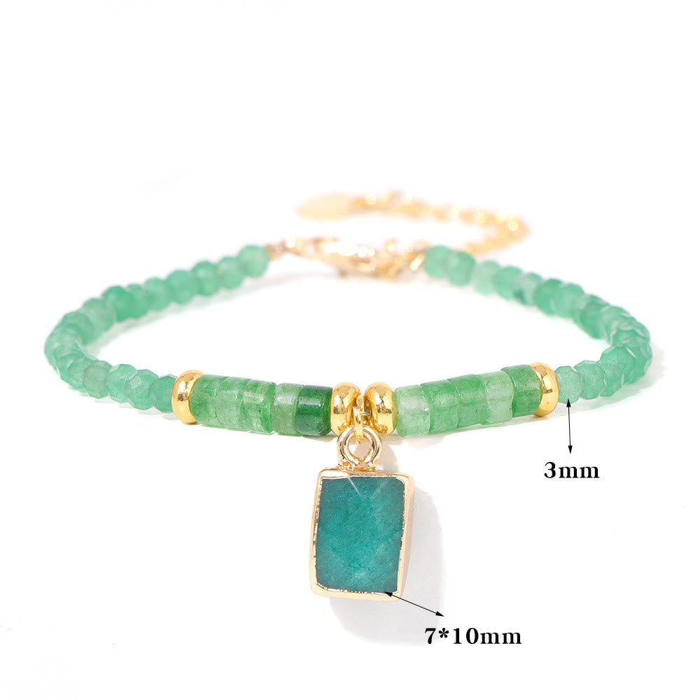 Olivenorma 3mm Natural Stone Beads Square Pendant Bracelet