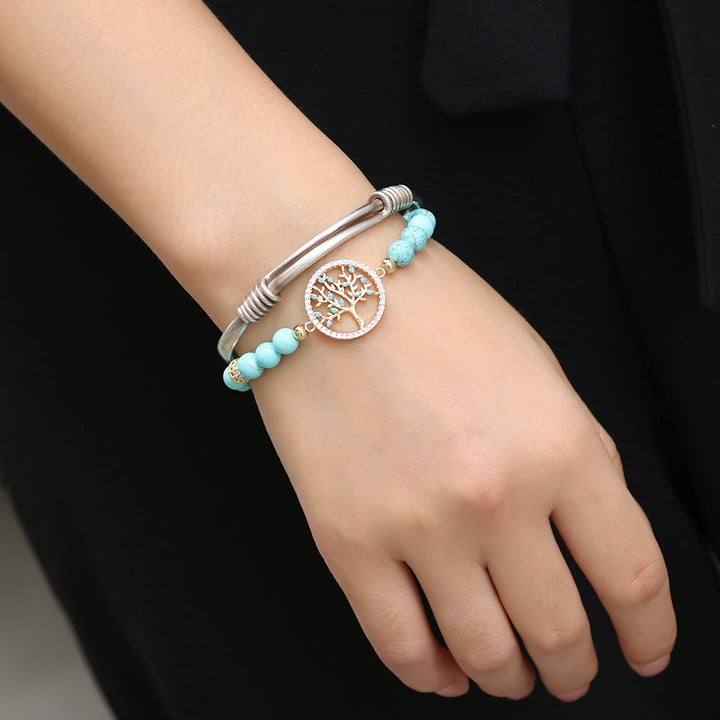 Olivenorma Natural Turquoise Beads Tree Of Life Bracelet