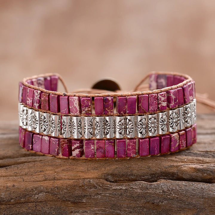 Olivenorma Emperor Stone Beaded Bohemian Wide Face Bracelet