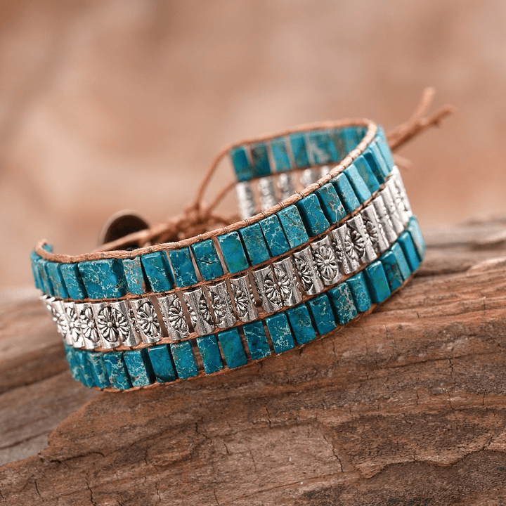 Olivenorma Emperor Stone Beaded Bohemian Wide Face Bracelet