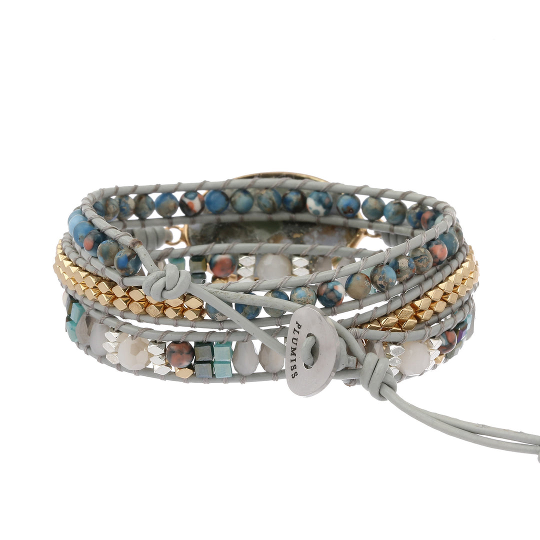 Olivenorma Ocean Jasper Blue Chalcedony Multi-Wrap Braided Bracelet