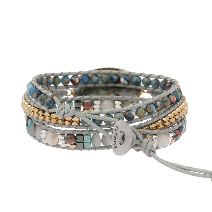 Olivenorma Ocean Jasper Blue Chalcedony Multi-Wrap Braided Bracelet