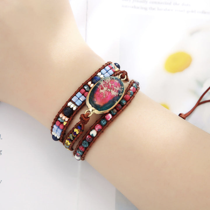 Olivenorma Blue Red Emperor Stone Braided Bracelet