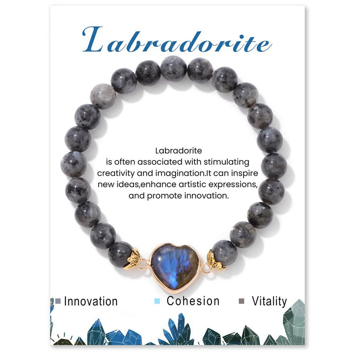 Olivenorma 8mm Natural Crystal Beads Heart Pendant Bracelet