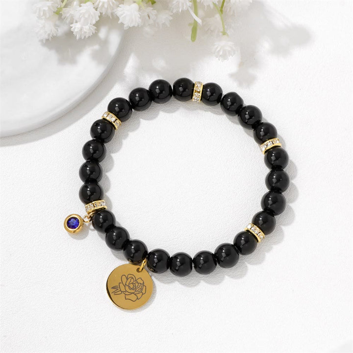Olivenorma 8mm Obsidian Beads Birth Flower Bracelet