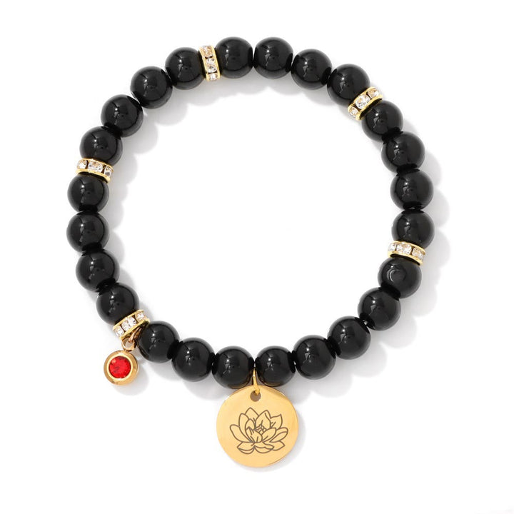 Olivenorma 8mm Obsidian Beads Birth Flower Bracelet