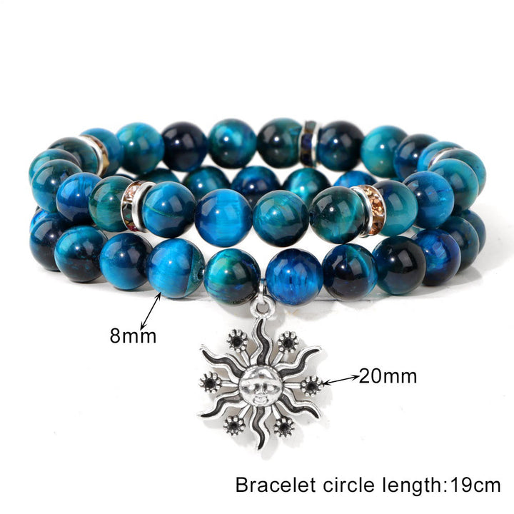 Olivenorma Natural Stone Beads Metal Sun Pendant Bracelet Set