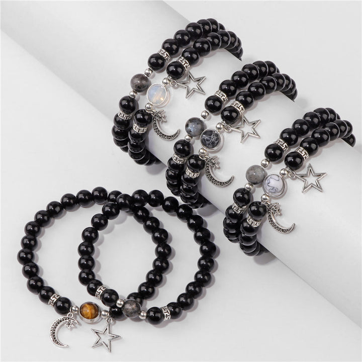 Olivenorma Natural Stone Beads Moon Star Pendant Bracelet Set