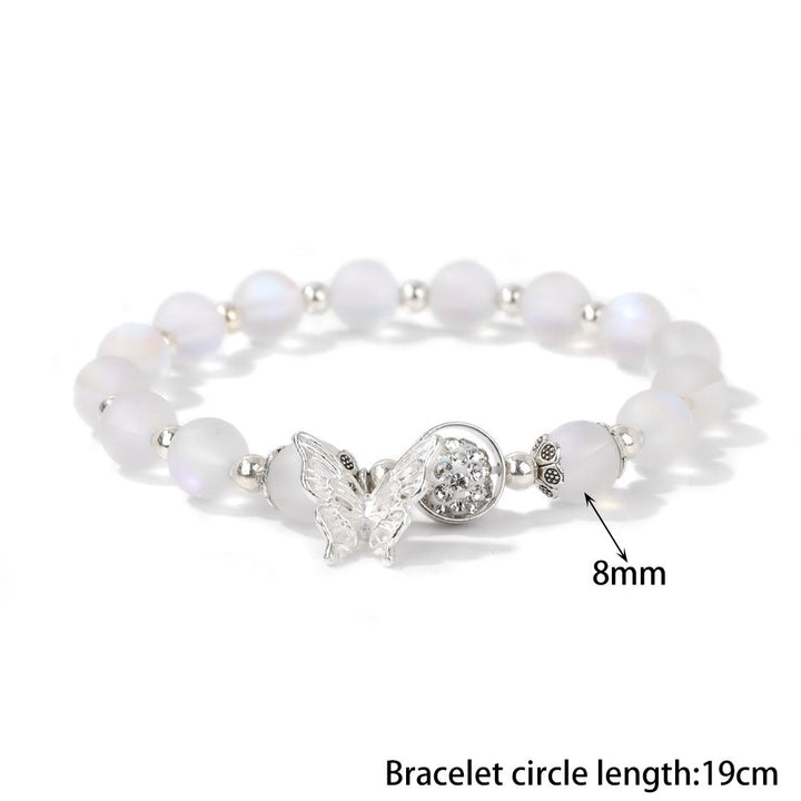 Olivenorma 8mm Moonstone Beads Butterfly Pendant Bracelet