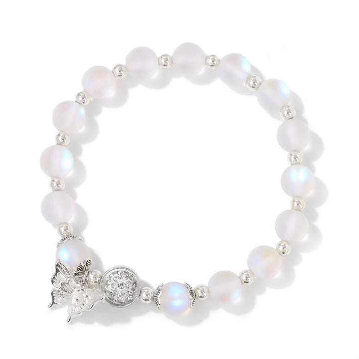 Olivenorma 8mm Moonstone Beads Butterfly Pendant Bracelet
