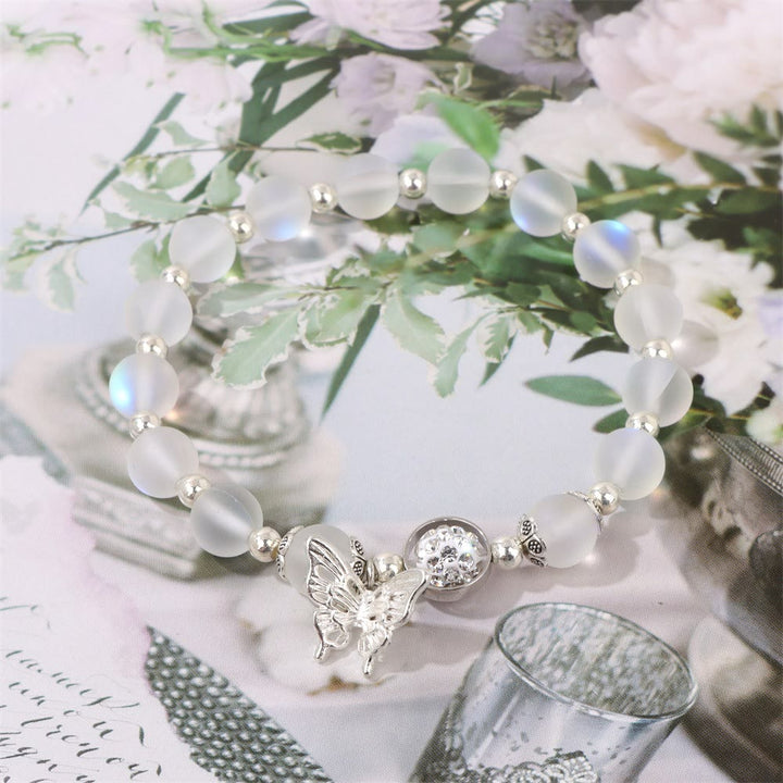 Olivenorma 8mm Moonstone Beads Butterfly Pendant Bracelet