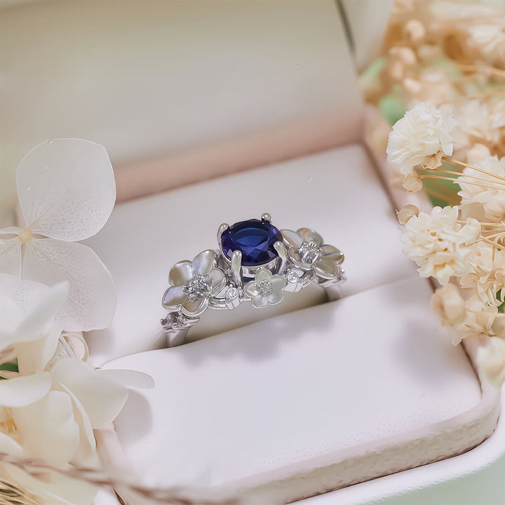 Olivenorma"Blooming Flowers" Sapphire Obsidian White Zircon Ring