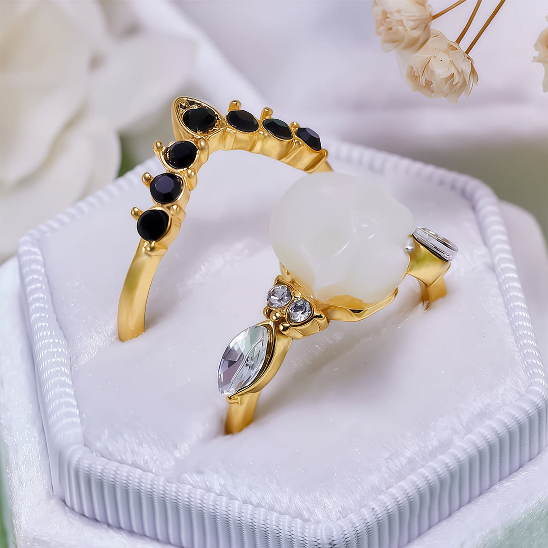 Olivenorma Gothic Resin skull and Moissanite Crown Ring Set