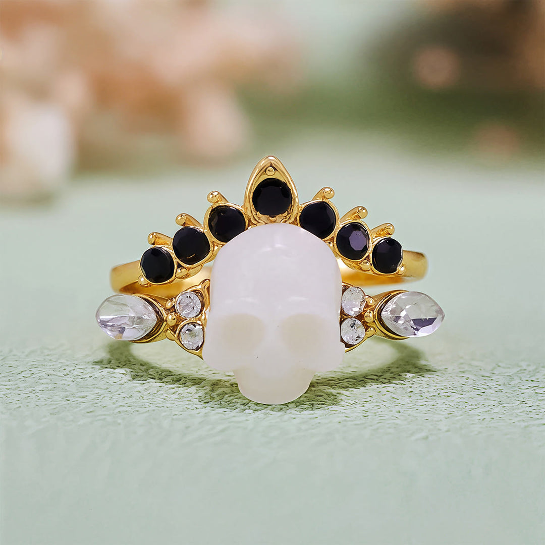 Olivenorma Gothic Resin skull and Moissanite Crown Ring Set - Gold - US 10 - image 10