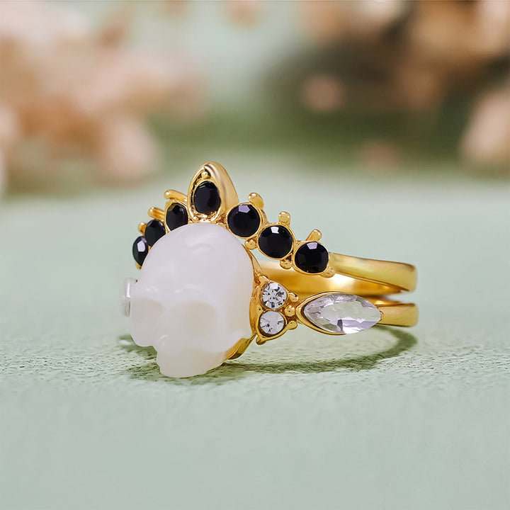 Olivenorma Gothic Resin skull and Moissanite Crown Ring Set - image 13