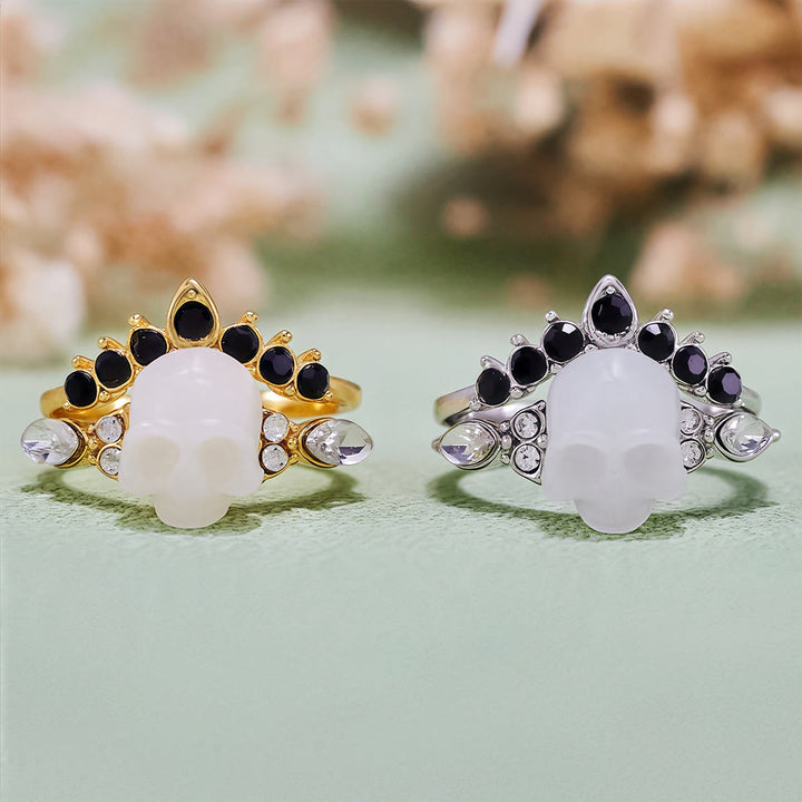 Olivenorma Gothic Resin skull and Moissanite Crown Ring Set